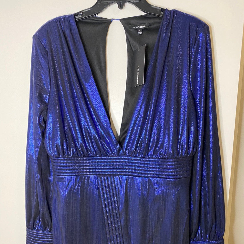 Fashion Nova Metallic Blue Dress